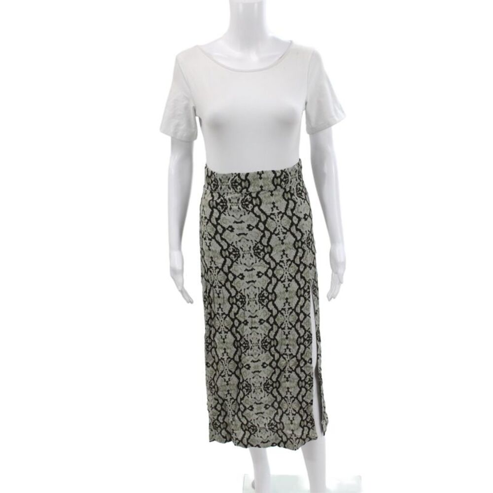 Lusana Women Straight Pencil Skirt Green Animal Print 100% Viscose Zip Size M